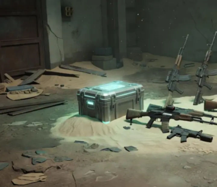 Fegyverek, lőszer és felszerelések zsákmányként egy PUBG MOBILE pályán