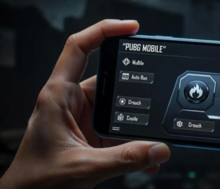 PUBG MOBILE mobilos kezelőfelület, érintéses irányító gombokkal