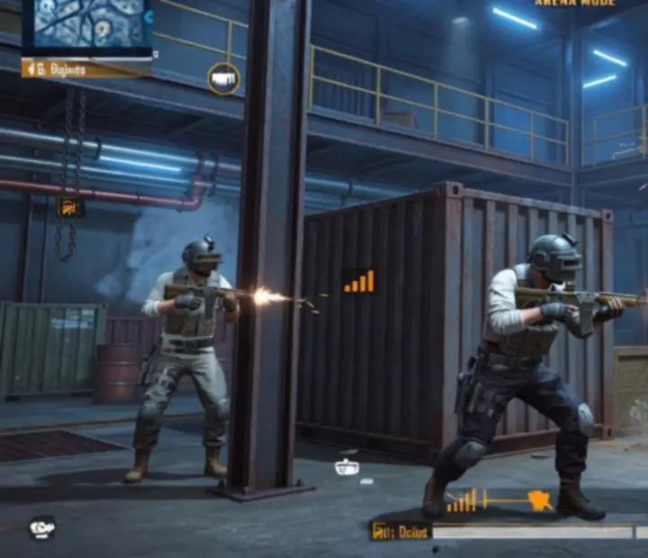 PUBG MOBILE Arena 4v4 gyors, intenzív közelharc jelenete