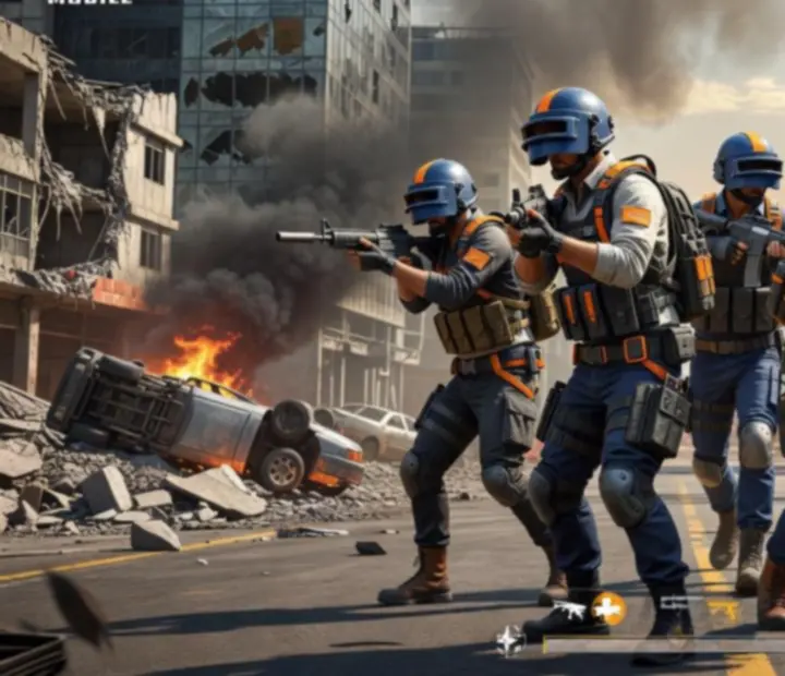 PUBG MOBILE csapat taktikai egyeztetés egy mobil kijelzőn